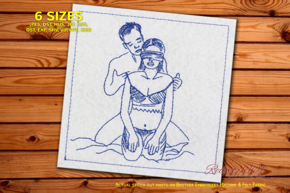 Couple on Beach Embroidery Design