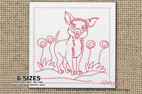 Cute Chihuahua Redwork