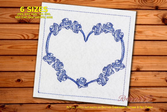 Floral Frame Heart Shape Redwork