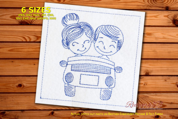 Loose Couple Driving Car Redwork