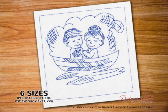 Lovery Couple in Boat Redwork