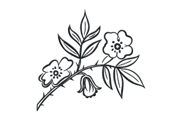 Rosehip Branch with Flowers